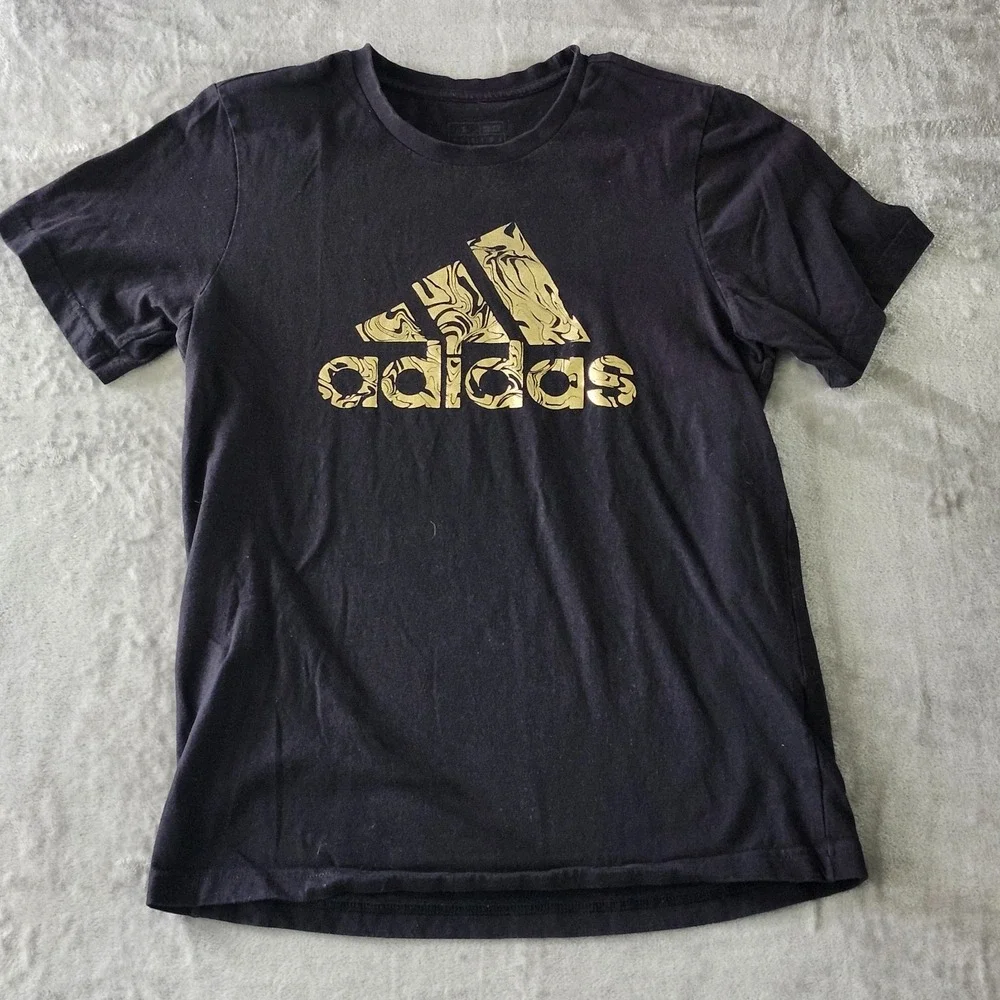 Men's Adidas T Shirt Size‎ Small Gold logo Spellout Paint Swirl
